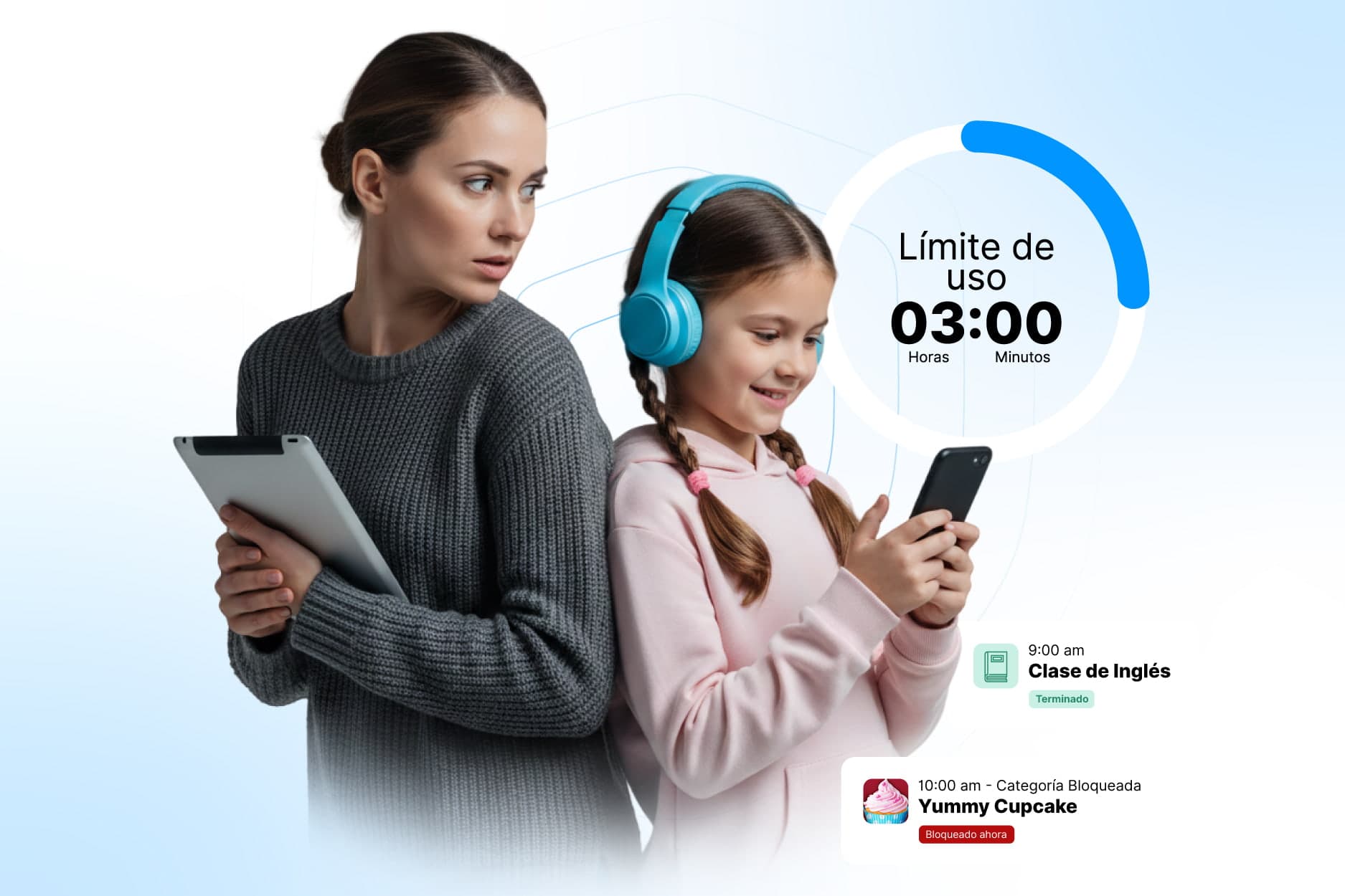 Madre e hija usando RaiSecure juntas